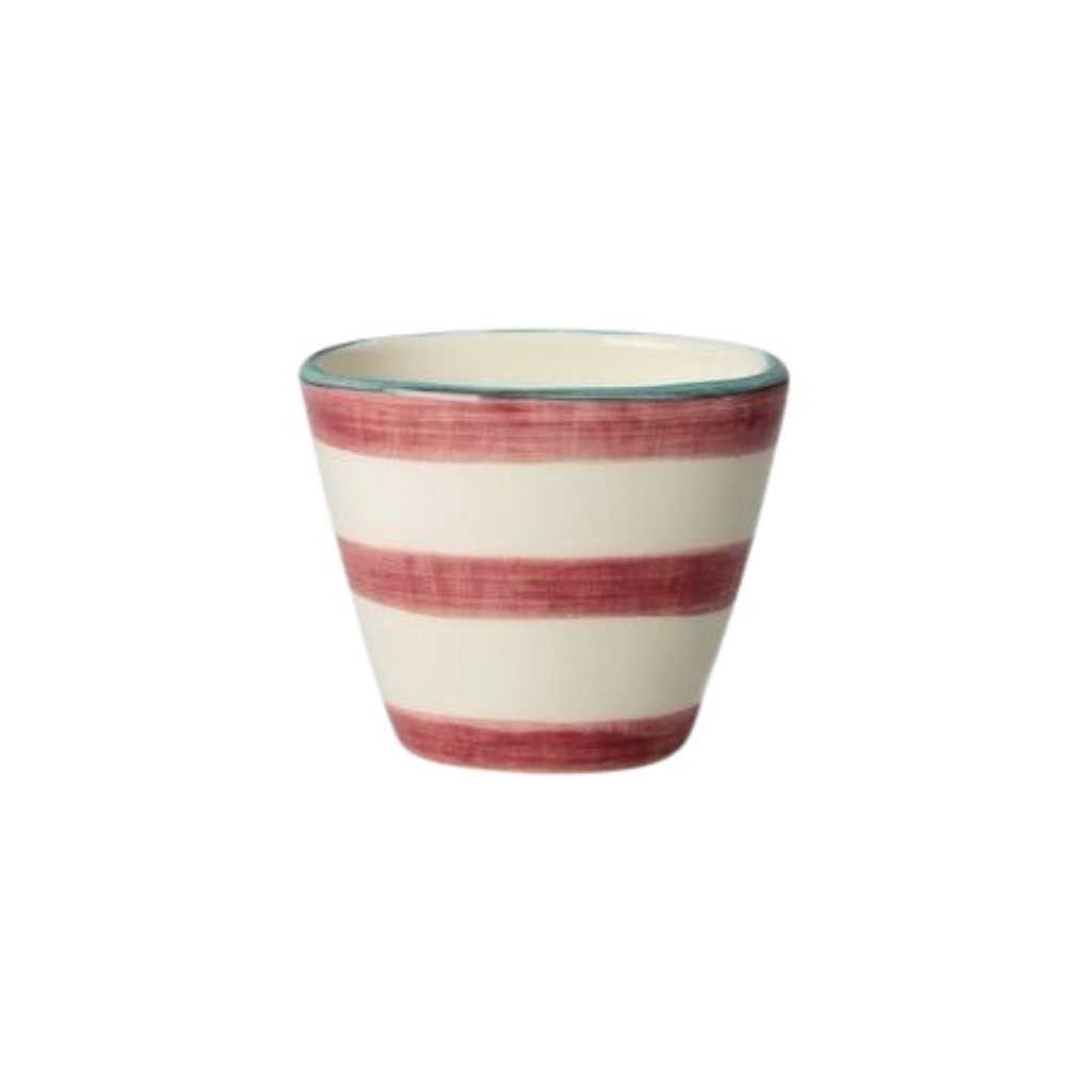 Ceramic Oval Espresso Cup with Hand-painted Pink Horizontal Stripes - 2.37 oz